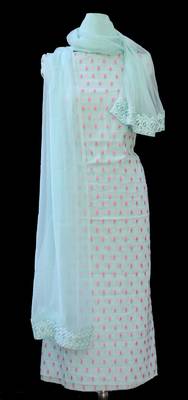 Green printed cotton unstitched salwar with dupatta 1