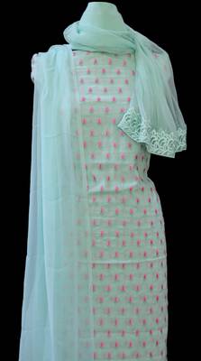 Green printed cotton unstitched salwar with dupatta 3