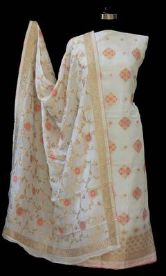 off white printed silk unstitched salwar with dupatta 1