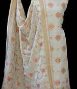off white printed silk unstitched salwar with dupatta