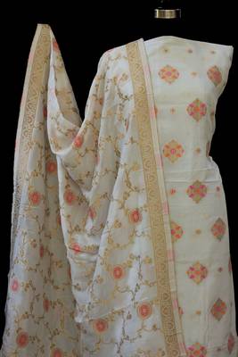 off white printed silk unstitched salwar with dupatta 2