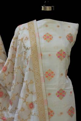off white printed silk unstitched salwar with dupatta 4