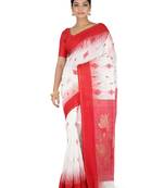 White Hand Woven Cotton Silk Saree With Blouse