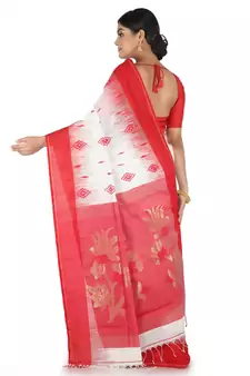 White Hand Woven Cotton Silk Saree With Blouse