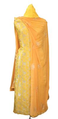 yellow woven silk unstitched salwar with dupatta 1