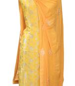 yellow woven silk unstitched salwar with dupatta