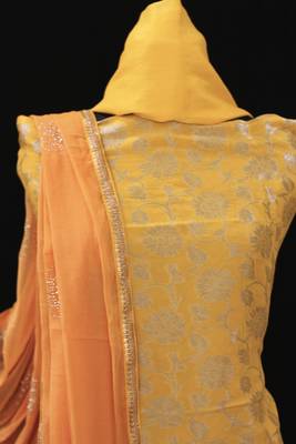 yellow woven silk unstitched salwar with dupatta 4