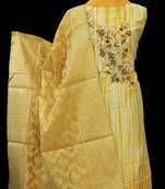 Yellow embroidered chanderi unstitched salwar with dupatta