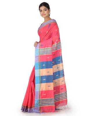 Pink Hand Woven Cotton Silk Saree With Blouse 2