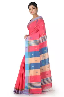 Pink Hand Woven Cotton Silk Saree With Blouse