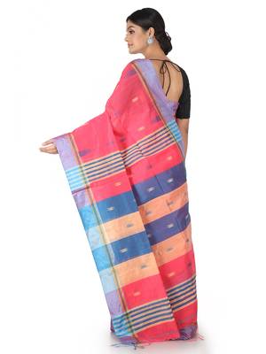 Pink Hand Woven Cotton Silk Saree With Blouse 3
