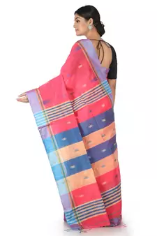 Pink Hand Woven Cotton Silk Saree With Blouse