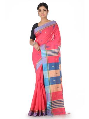 Pink Hand Woven Cotton Silk Saree With Blouse 1