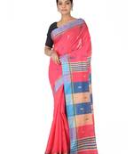 Pink Hand Woven Cotton Silk Saree With Blouse