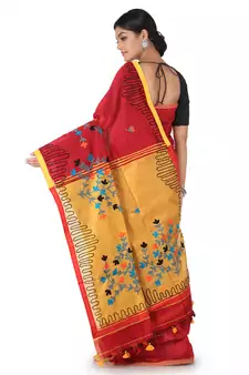 Multicolor Hand Woven Cotton Saree With Blouse