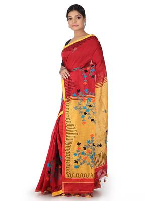 Multicolor Hand Woven Cotton Saree With Blouse 3