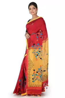 Multicolor Hand Woven Cotton Saree With Blouse