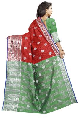 Red Woven Cotton Saree With Blouse 2