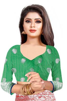 Red Woven Cotton Saree With Blouse 4