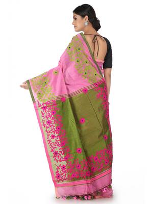Pink Hand Woven Cotton Saree With Blouse 2