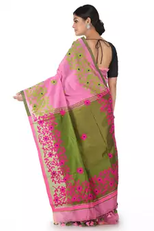Pink Hand Woven Cotton Saree With Blouse