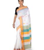 White Hand Woven Cotton Silk Saree With Blouse