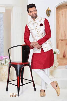 Multicolor embroidered fancy fabric kurta-pajama 1