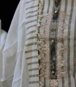 Off white embroidered cotton unstitched salwar with dupatta