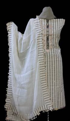 Off white embroidered cotton unstitched salwar with dupatta 2