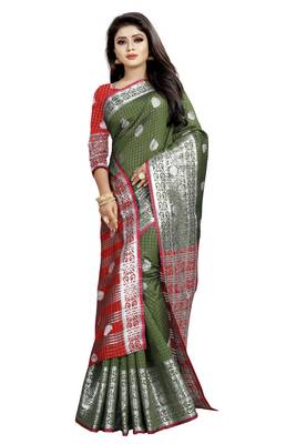 Mahendi Woven Cotton Saree With Blouse 3