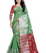 Green Woven Cotton Saree With Blouse
