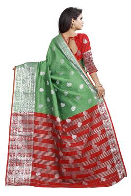 Green Woven Cotton Saree With Blouse 2