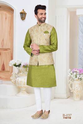 Multicolor embroidered fancy fabric kurta-pajama 1