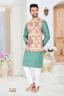 Multicolor embroidered fancy fabric kurta-pajama 1