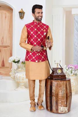 Multicolor embroidered fancy fabric kurta-pajama 1