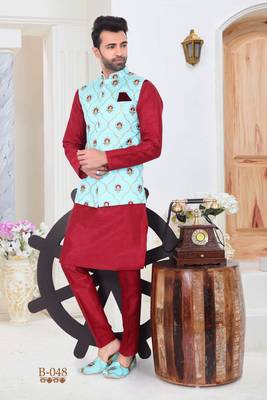 Multicolor embroidered fancy fabric kurta-pajama 1