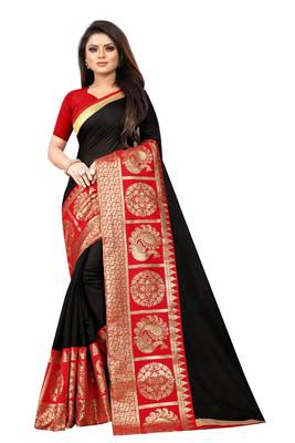 Black woven chanderi saree with blouse 1