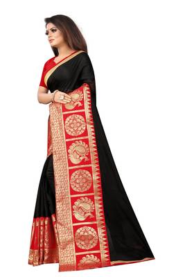 Black woven chanderi saree with blouse 2