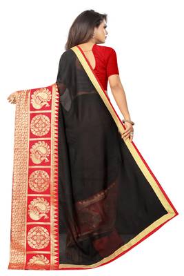 Black woven chanderi saree with blouse 3