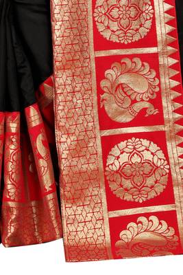 Black woven chanderi saree with blouse 4