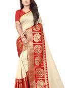 Cream woven chanderi saree with blouse
