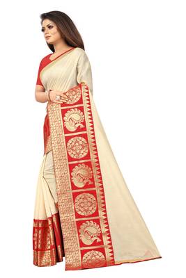 Cream woven chanderi saree with blouse 2