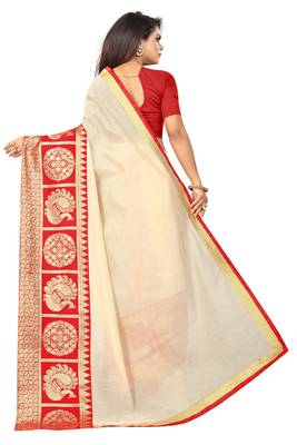 Cream woven chanderi saree with blouse 3