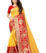 Yellow woven chanderi saree with blouse