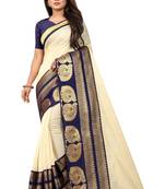 Cream woven chanderi saree with blouse