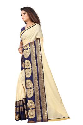 Cream woven chanderi saree with blouse 2