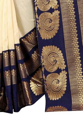 Cream woven chanderi saree with blouse 4