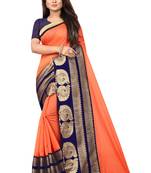Peach woven chanderi saree with blouse