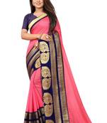 Pink woven chanderi saree with blouse