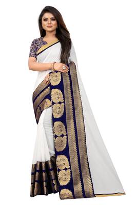 White woven chanderi saree with blouse 1